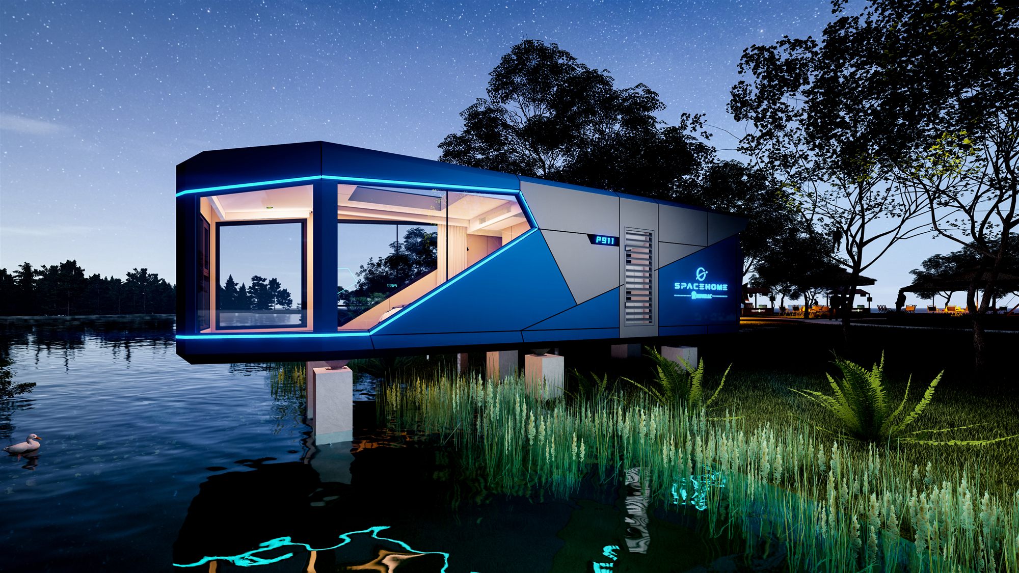 SPACEHOME P911 — auf Stelzen — mit Terrassendeck